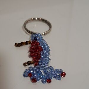 Handcrafted Bead Hummingbird Keychain Blue Red